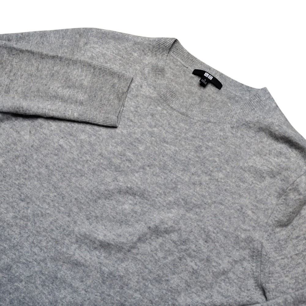 Uniqlo 100% Cashmere Sweater Jumper Mens L Gray Crewneck Minimalist Quiet Luxury